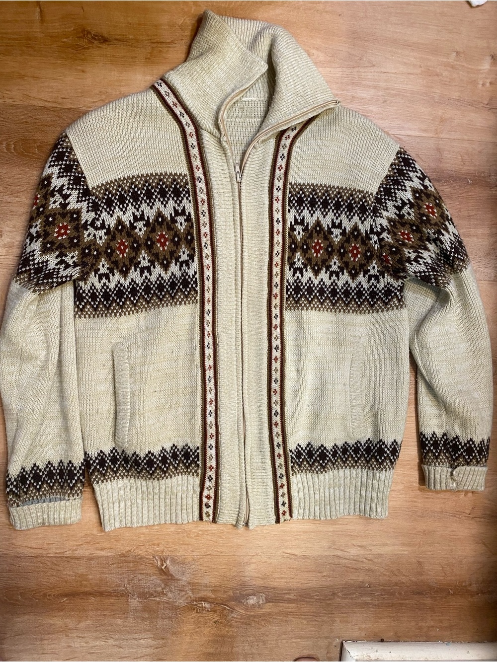 Vintage 70s Kmart Fair Isle Zip-Up Sweater Jacket